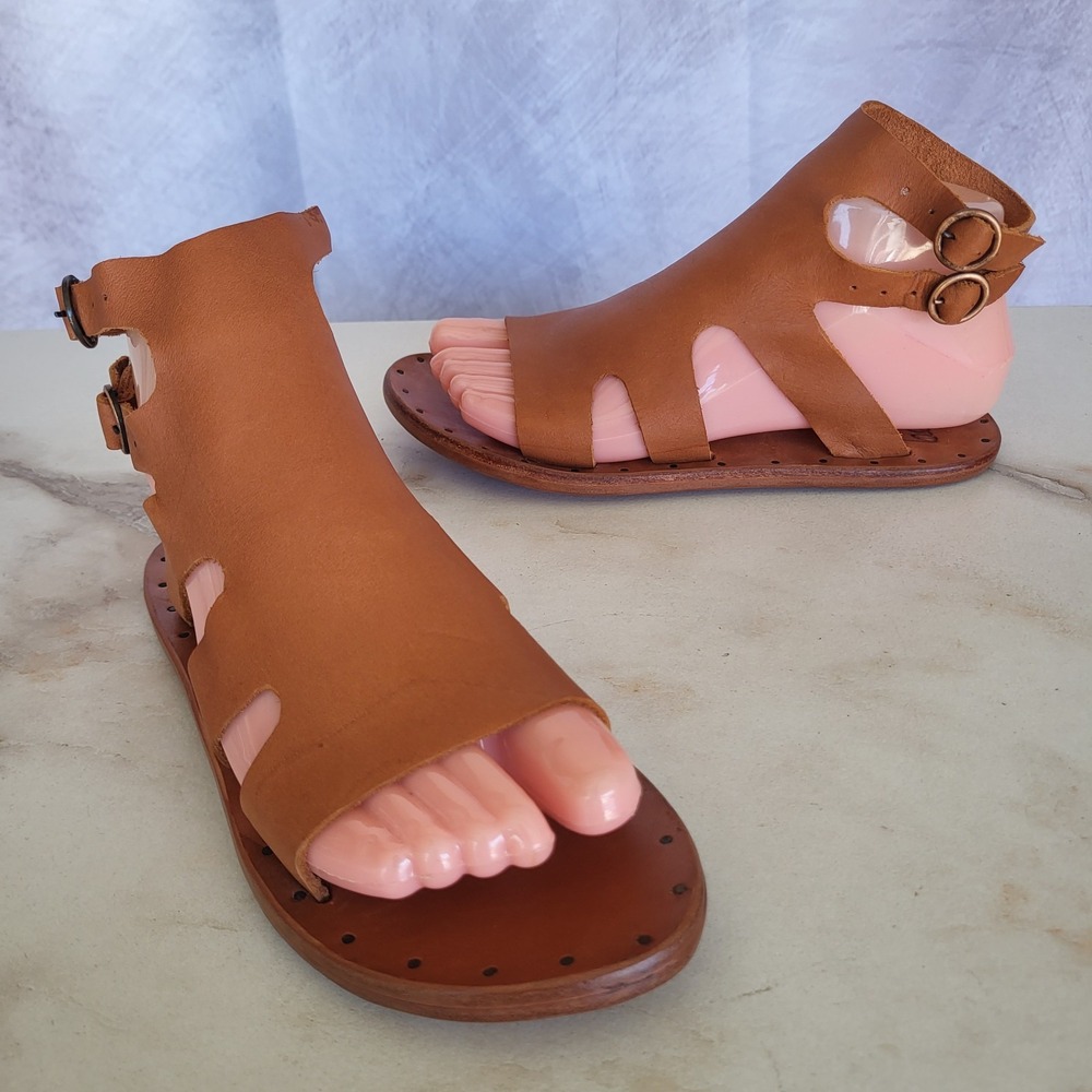 Beek Double Buckle Ankle Strap Leather Gladiator Sandals Size 6 Women's Brown